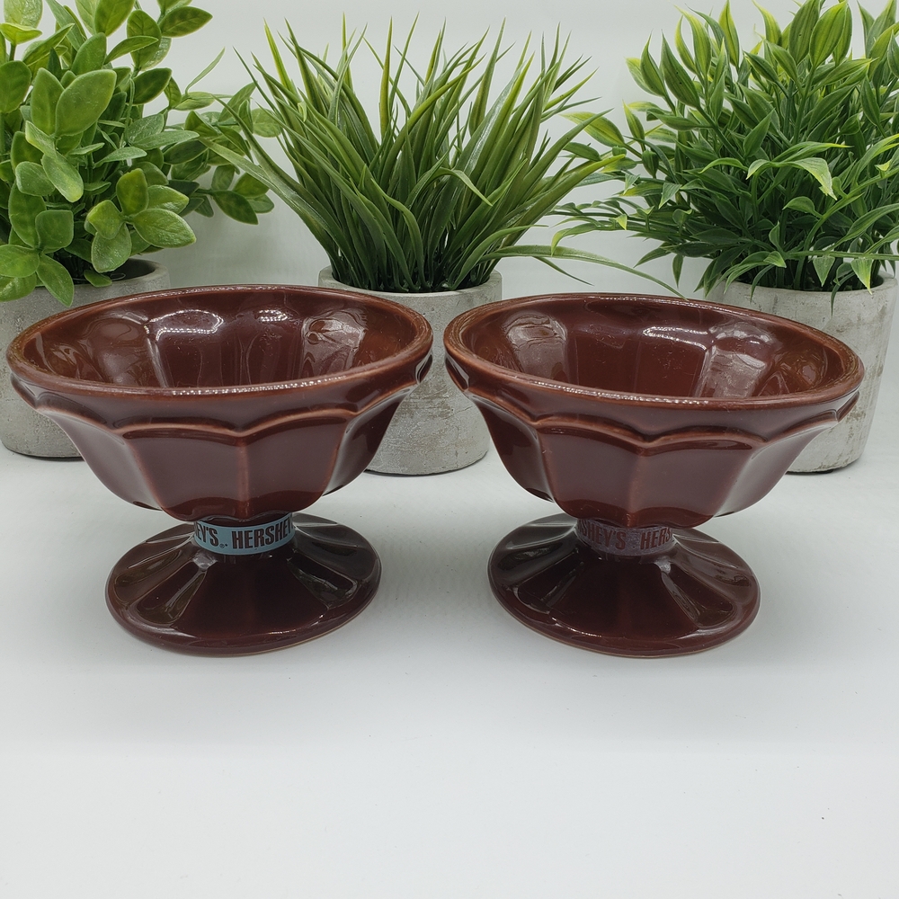 Hershey's Chocolate Vintage Set of 2 Brown Ceramic Sundae Dessert Bowls - Picture 9 of 9